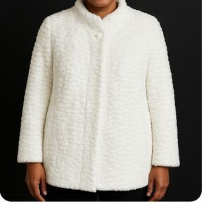 Alfred Dunner Plus Sz White Faux Fur One Button 3/4 Sleeve Opera Jacket Sz 22